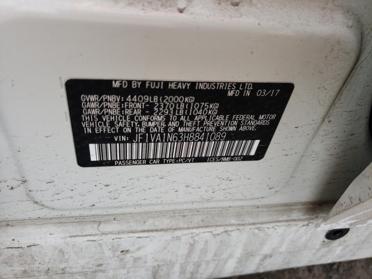 Photo 10 from auction – 2017 SUBARU WRX LIMITE with VIN JF1VA1N63H8841089