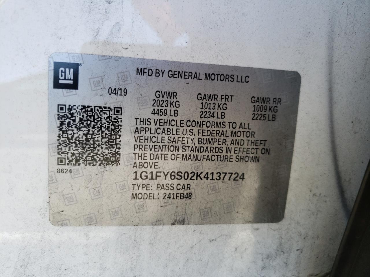 Photo 10 from auction – 2019 CHEVROLET BOLT EV LT with VIN 1G1FY6S02K4137724
