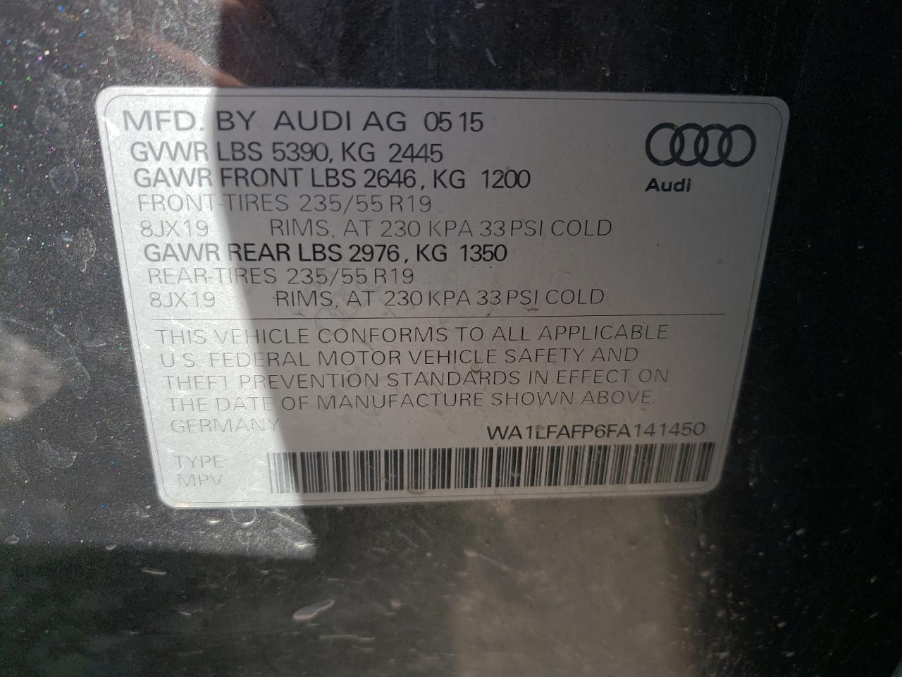 Photo 10 from auction – 2015 AUDI Q5 PREMIUM with VIN WA1LFAFP6FA141450