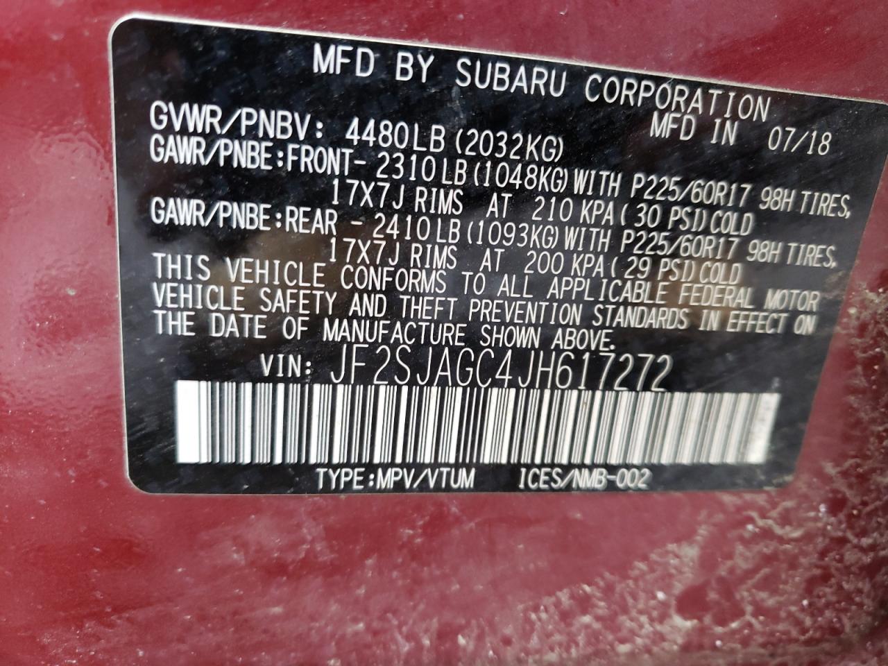 Photo 10 from auction – 2018 SUBARU FORESTER 2 with VIN JF2SJAGC4JH617272