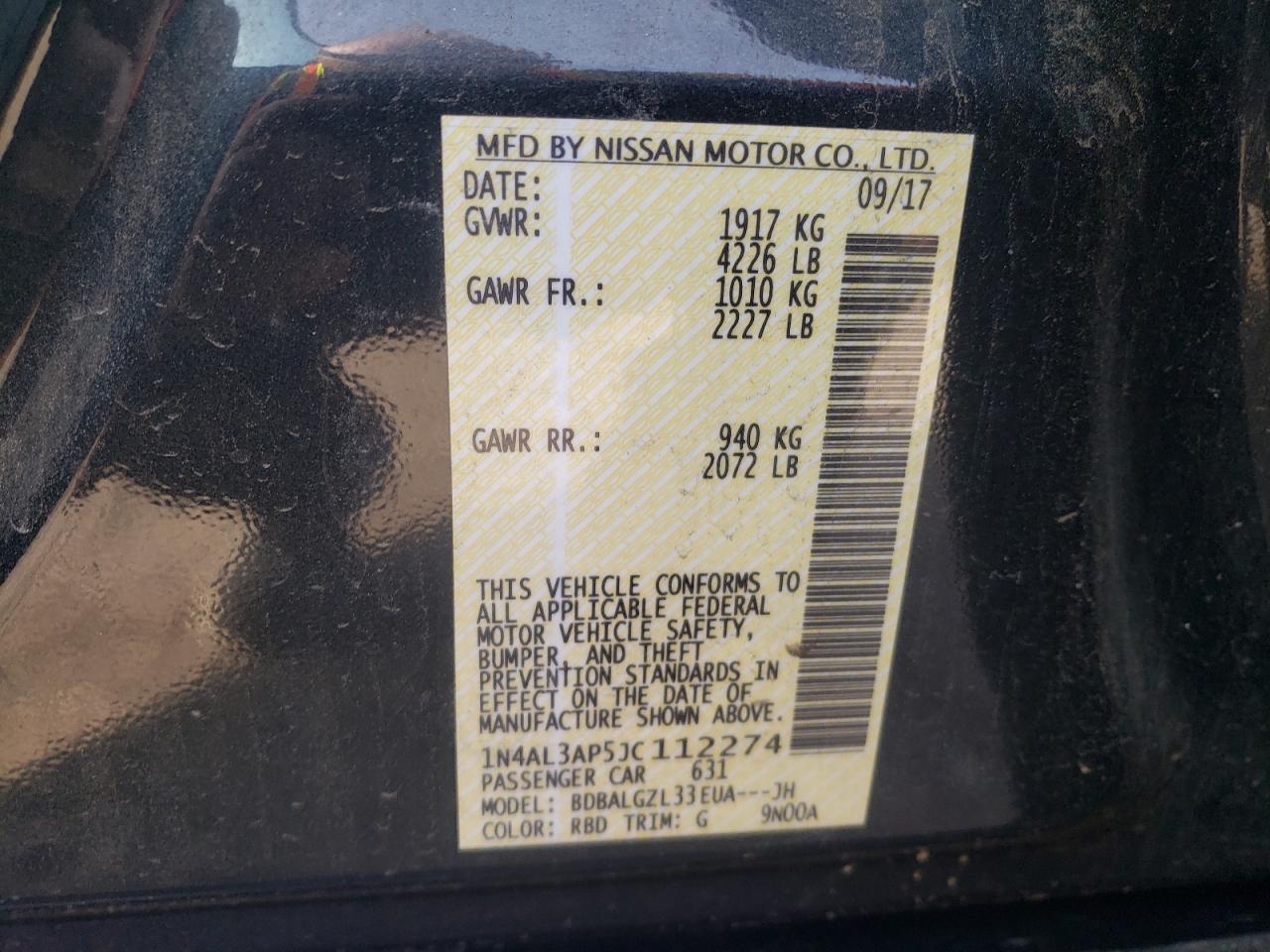 Photo 10 from auction – 2018 NISSAN ALTIMA 2.5 with VIN 1N4AL3AP5JC112274