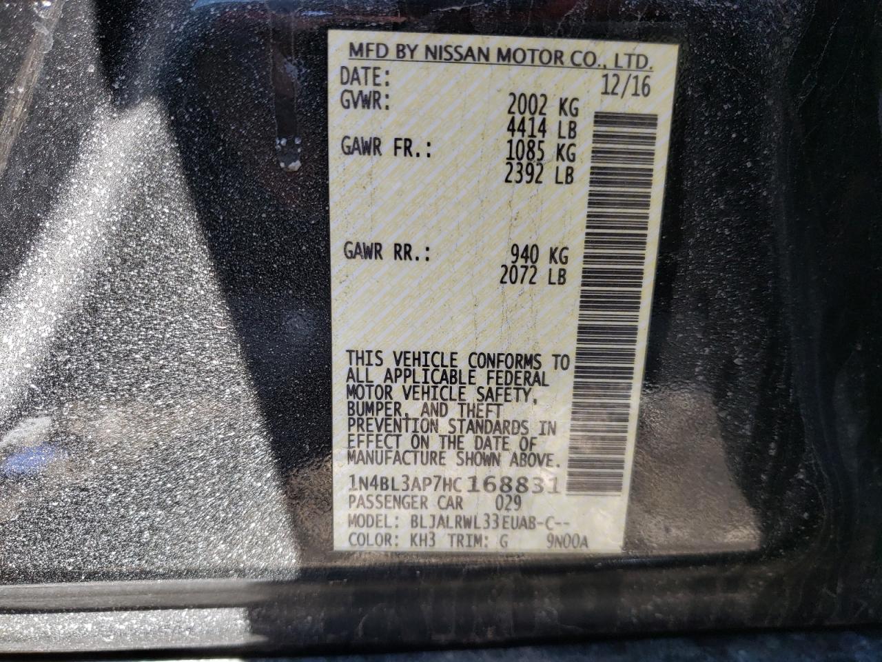 Photo 10 from auction – 2017 NISSAN ALTIMA 3.5 with VIN 1N4BL3AP7HC168831