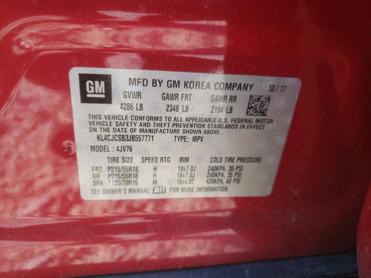 Photo 10 from auction – 2018 BUICK ENCORE ESS with VIN KL4CJCSB3JB557771