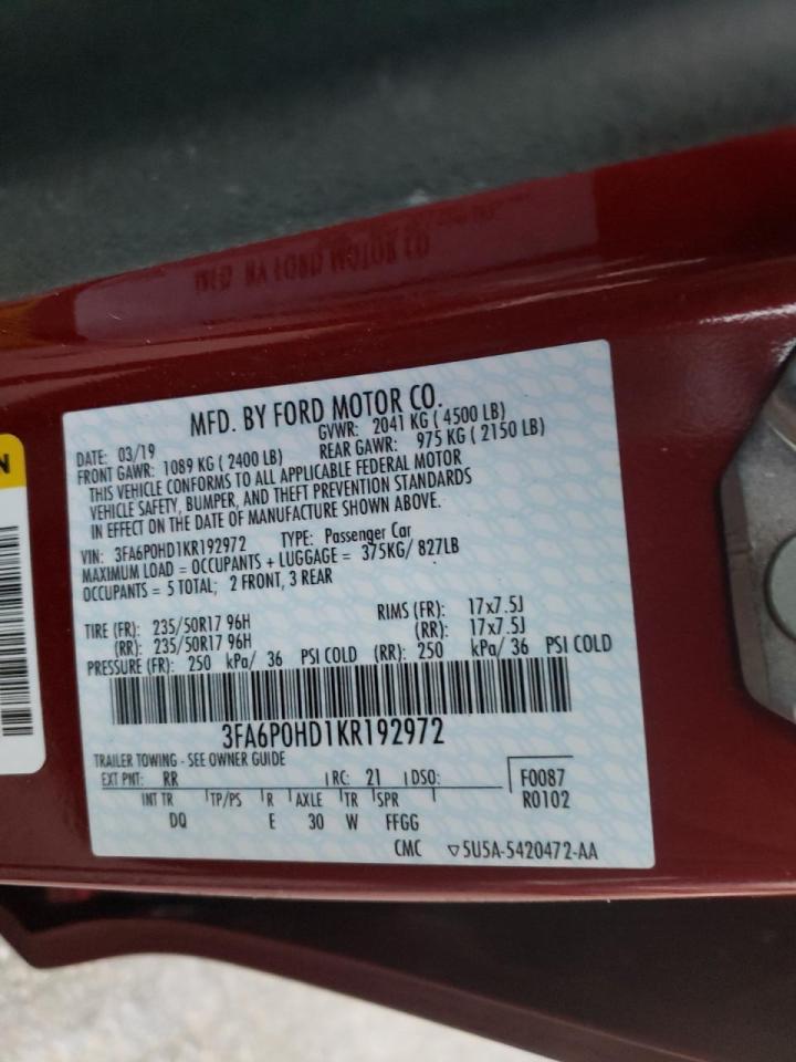 Photo 10 from auction – 2019 FORD FUSION SE with VIN 3FA6P0HD1KR192972