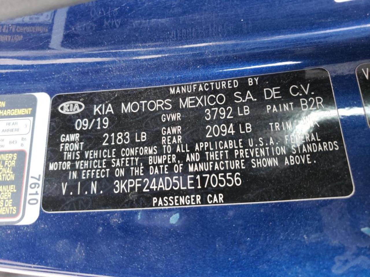 Photo 10 from auction – 2020 KIA FORTE FE with VIN 3KPF24AD5LE170556