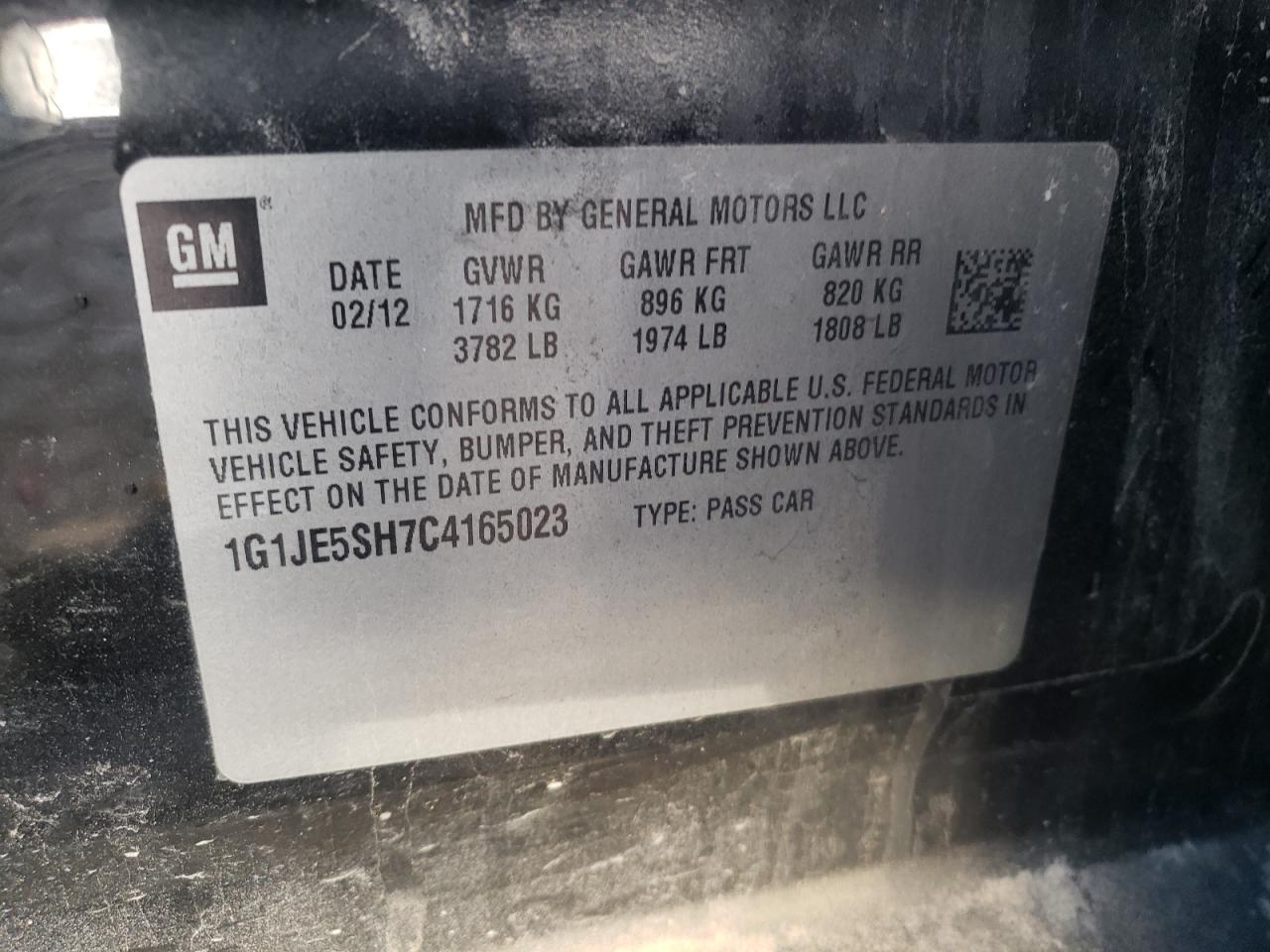Photo 10 from auction – 2012 CHEVROLET SONIC LTZ with VIN 1G1JE5SH7C4165023