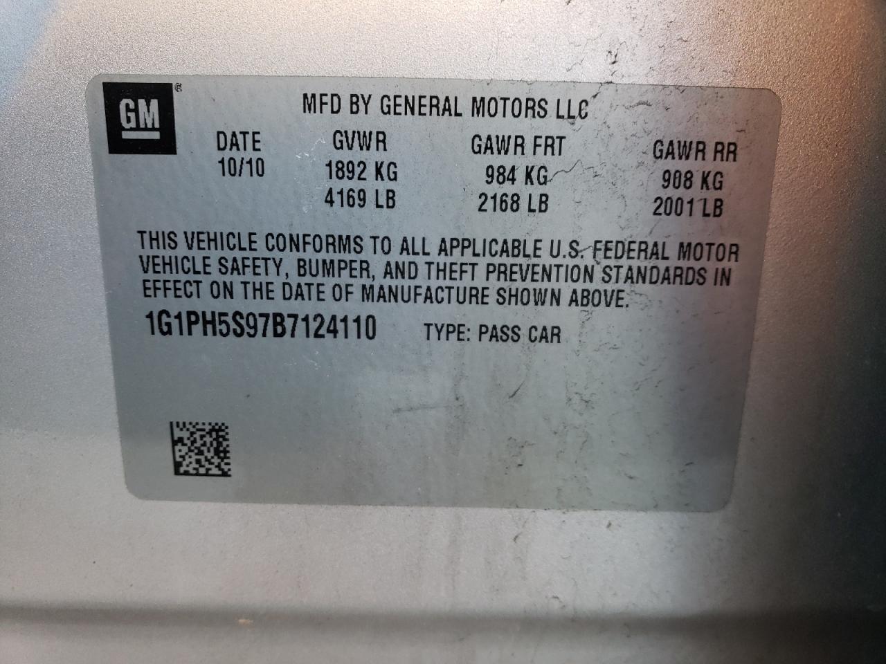 Photo 10 from auction – 2011 CHEVROLET CRUZE with VIN 1G1PH5S97B7124110