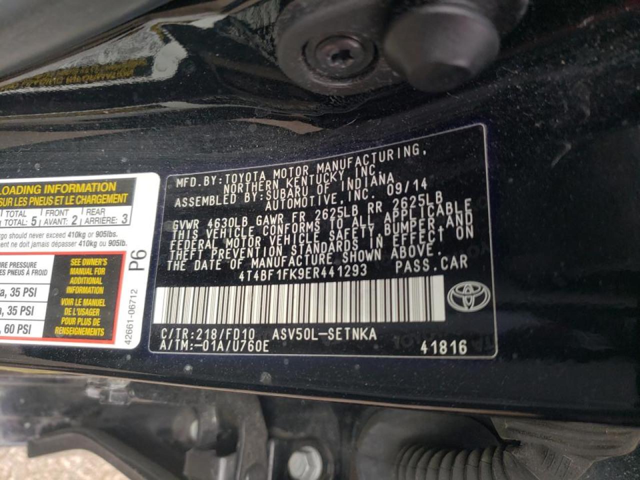 Photo 10 from auction – 2014 TOYOTA CAMRY L with VIN 4T4BF1FK9ER441293