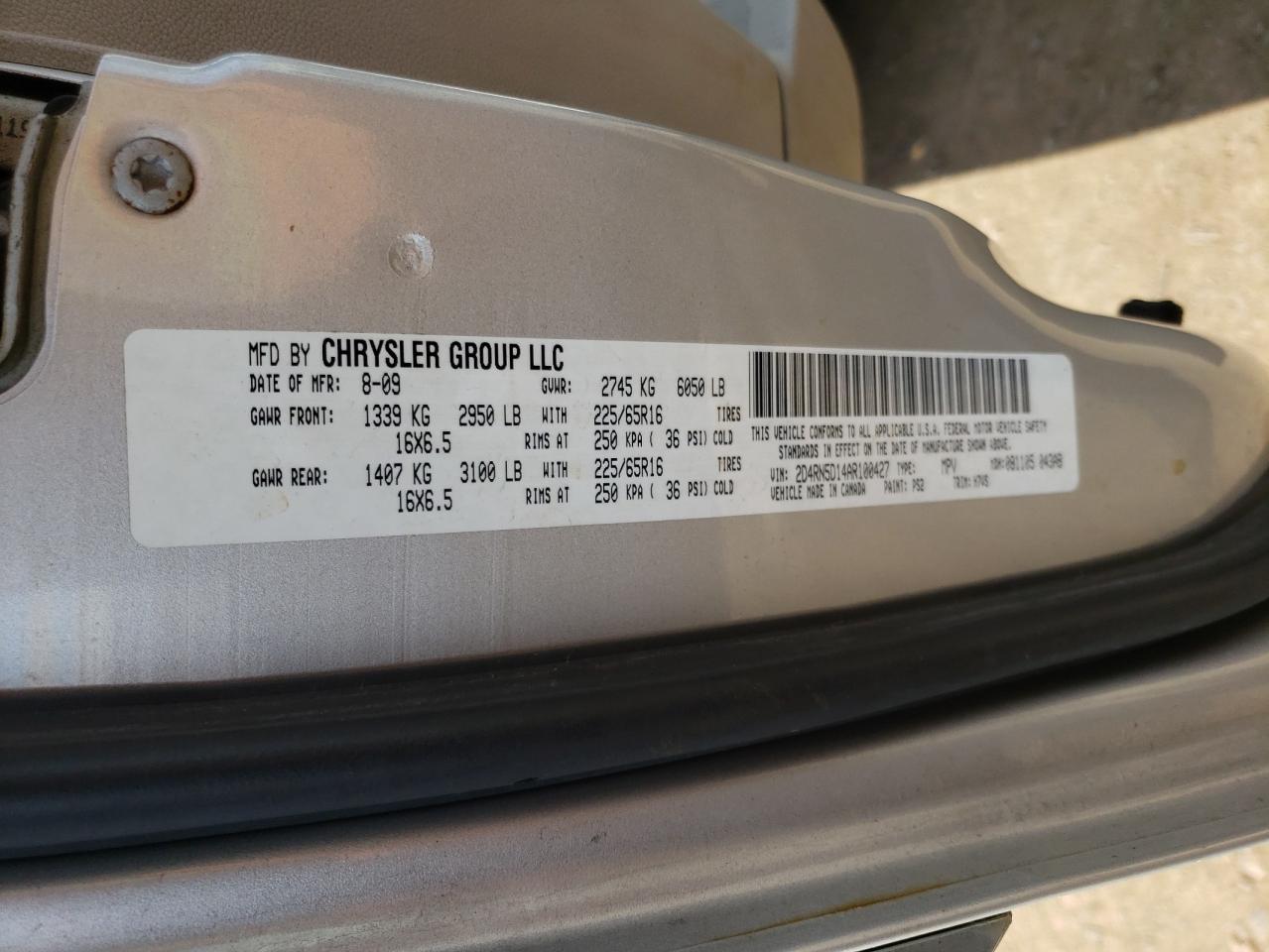 Photo 10 from auction – 2010 DODGE GRAND CARA with VIN 2D4RN5D14AR100427