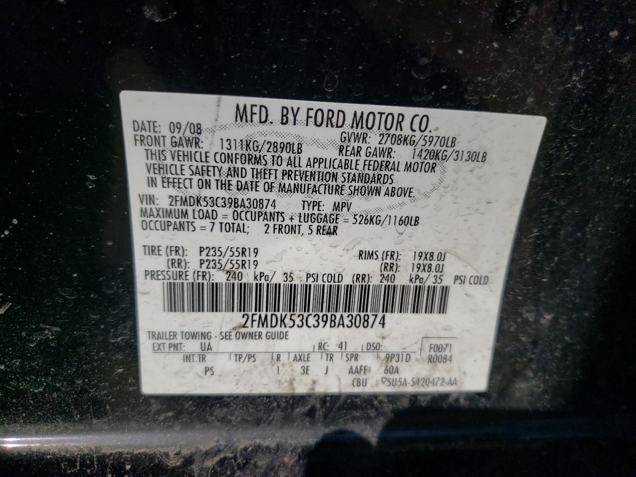 Photo 10 from auction – 2009 FORD FLEX LIMIT with VIN 2FMDK53C39BA30874