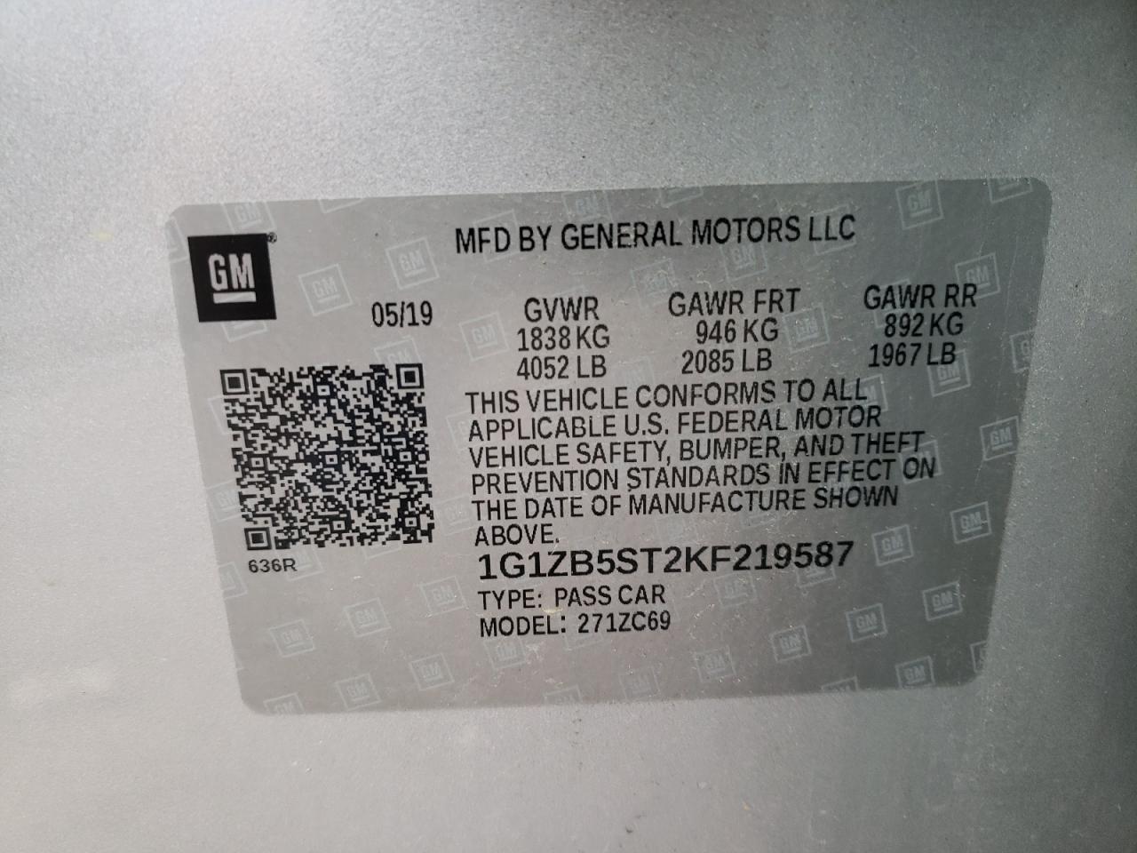 Photo 10 from auction – 2019 CHEVROLET MALIBU LS with VIN 1G1ZB5ST2KF219587