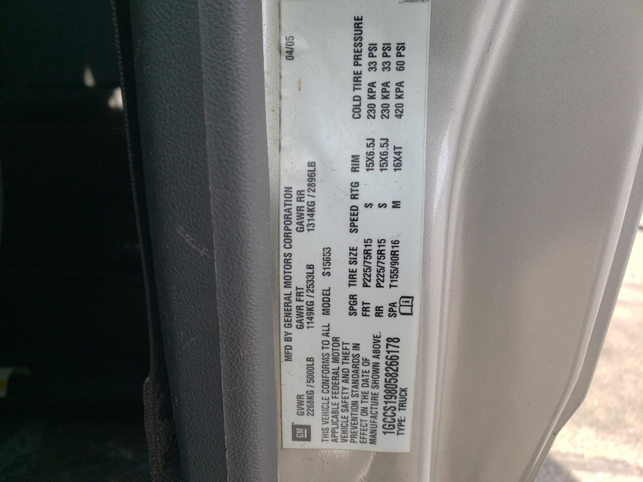Photo 10 from auction – 2005 CHEVROLET COLORADO with VIN 1GCCS198058266178