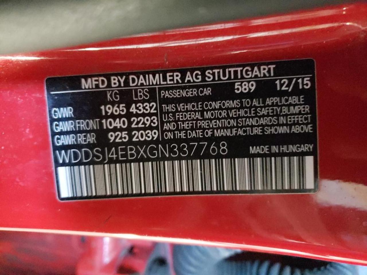 Photo 10 from auction – 2016 MERCEDES-BENZ CLA 250 with VIN WDDSJ4EBXGN337768