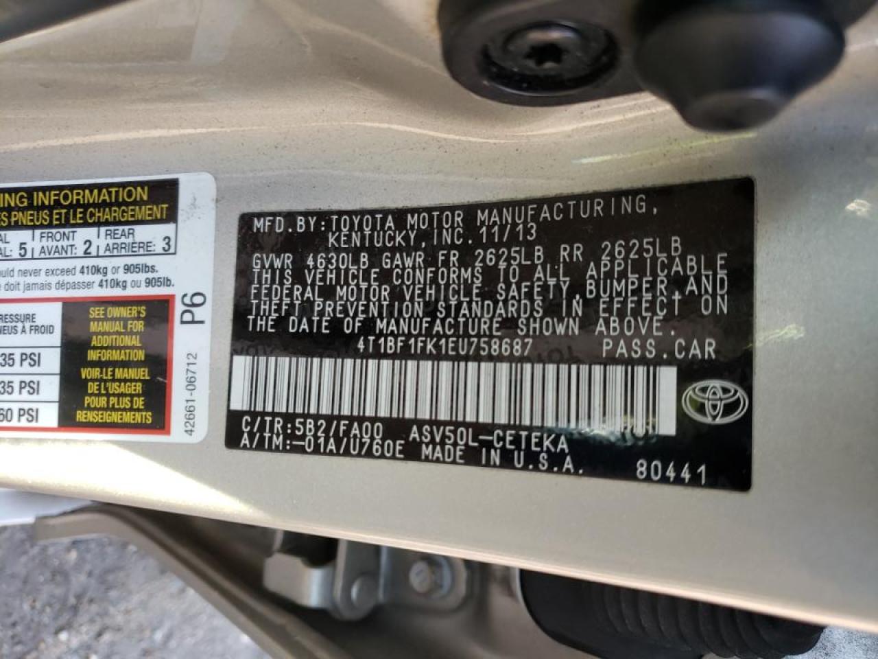 Photo 10 from auction – 2014 TOYOTA CAMRY L with VIN 4T1BF1FK1EU758687