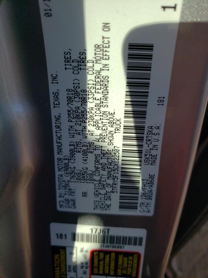 Photo 10 from auction – 2012 TOYOTA TUNDRA DOU with VIN 5TFRY5F15CX122507