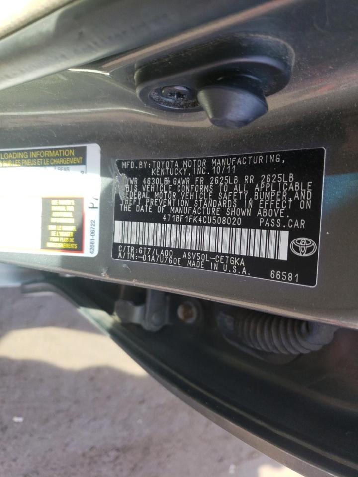 Photo 10 from auction – 2012 TOYOTA CAMRY BASE with VIN 4T1BF1FK4CU508020