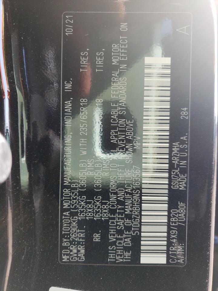 Photo 10 from auction – 2022 TOYOTA HIGHLANDER with VIN 5TDGZRBH9NS163567