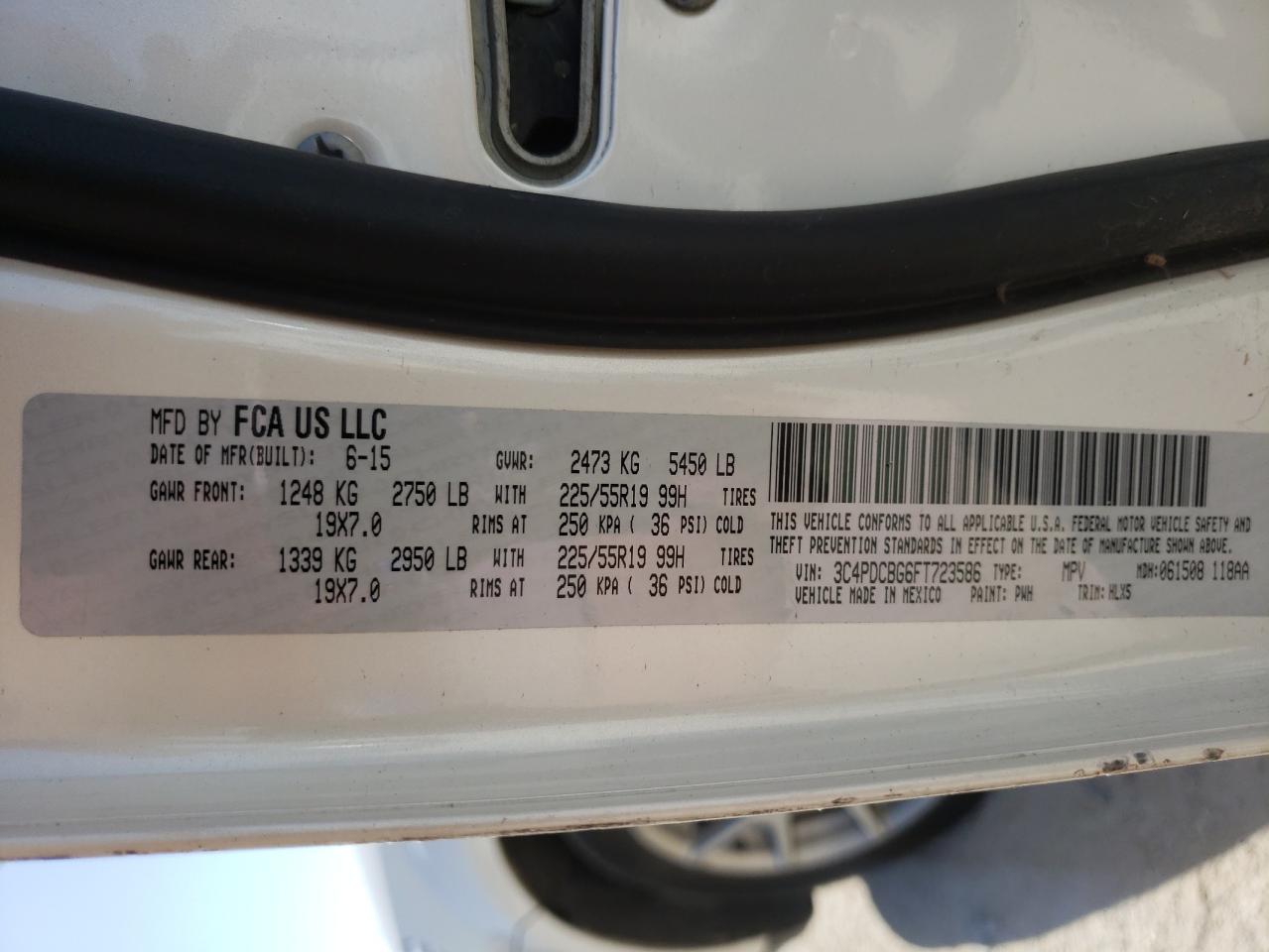 Photo 10 from auction – 2015 DODGE JOURNEY SX with VIN 3C4PDCBG6FT723586