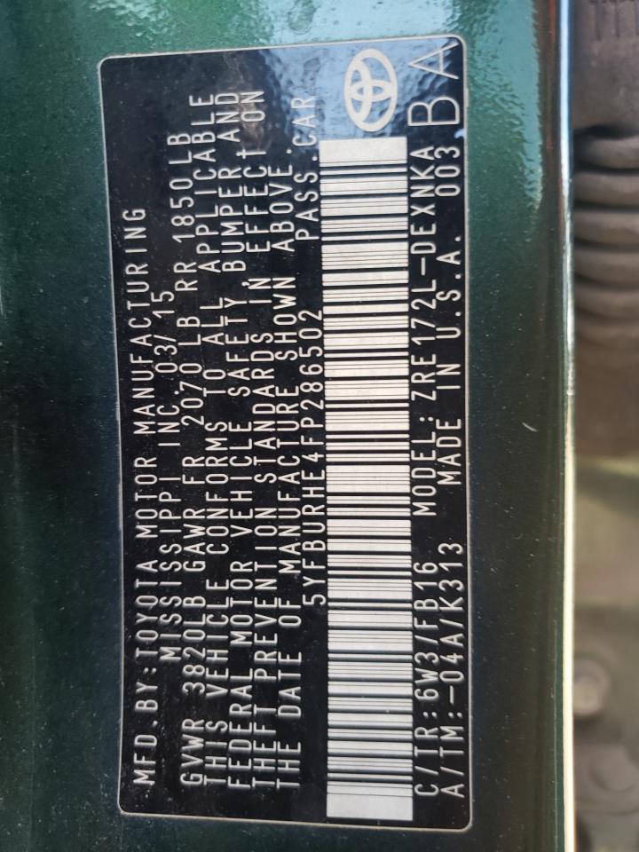 Zdjęcie 10 z aukcji – 2015 TOYOTA COROLLA L z VIN 5YFBURHE4FP286502
