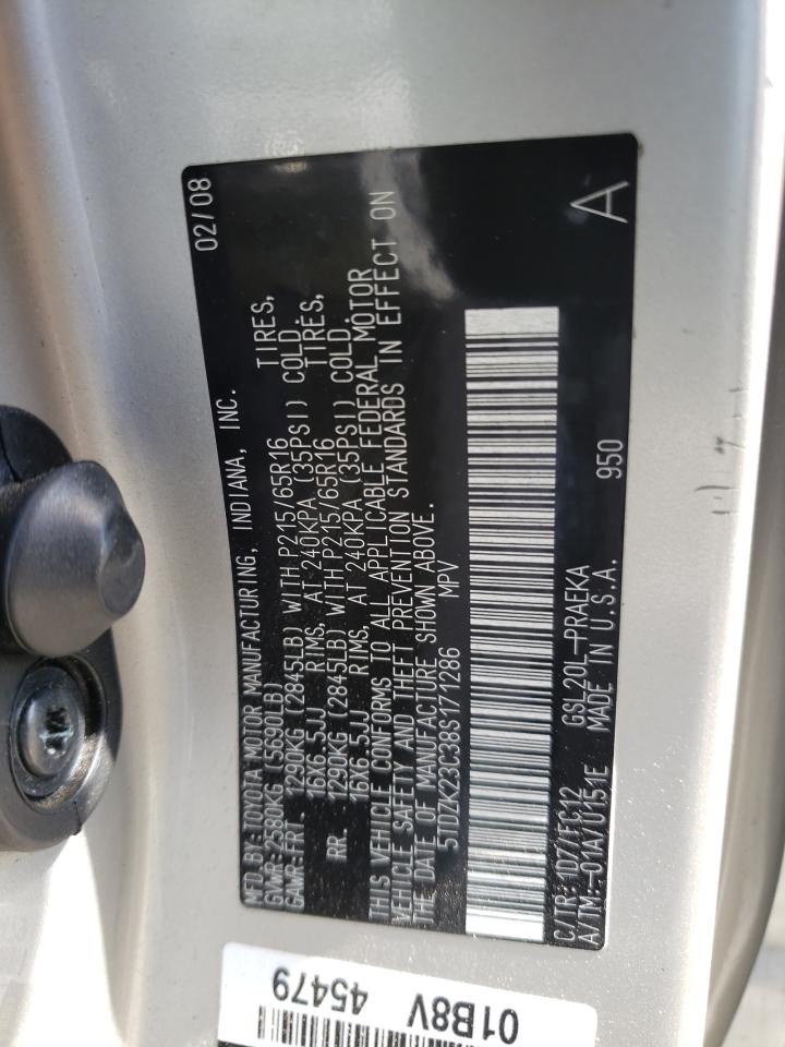 Photo 10 from auction – 2008 TOYOTA SIENNA CE with VIN 5TDZK23C38S171286