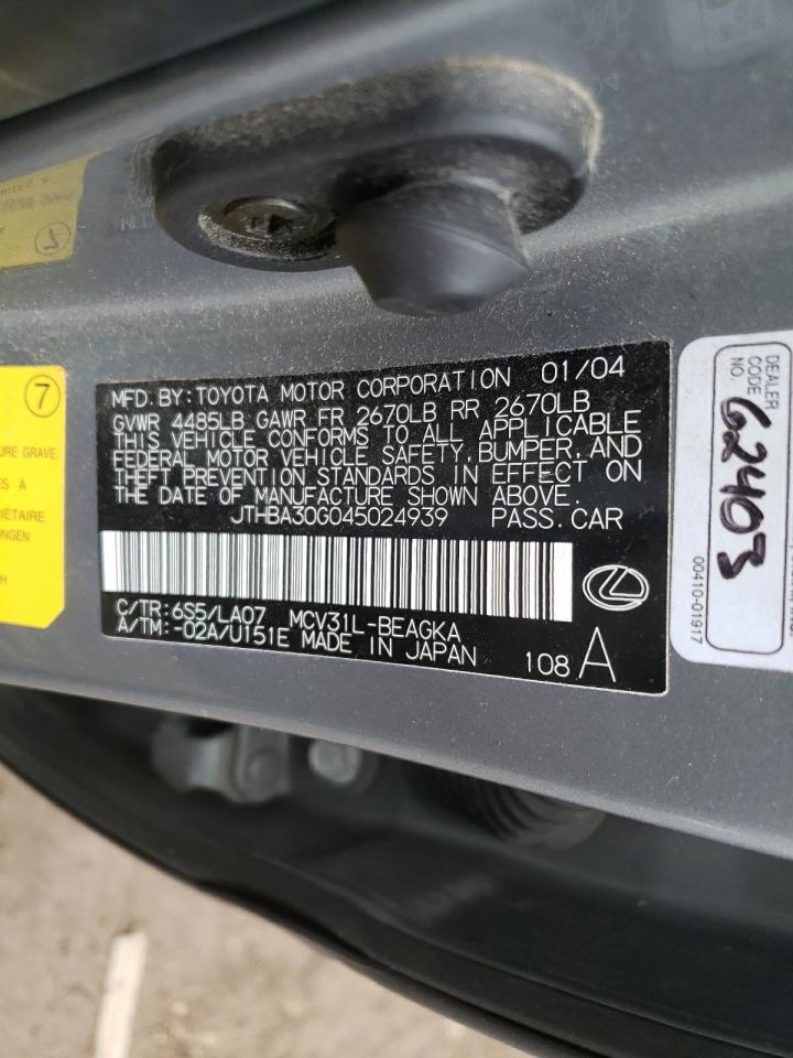 Photo 10 from auction – 2004 LEXUS ES 330 with VIN JTHBA30G045024939