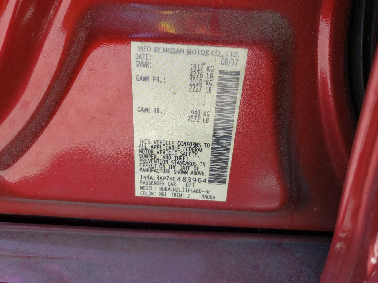 Photo 10 from auction – 2017 NISSAN ALTIMA 2.5 with VIN 1N4AL3AP7HC483964