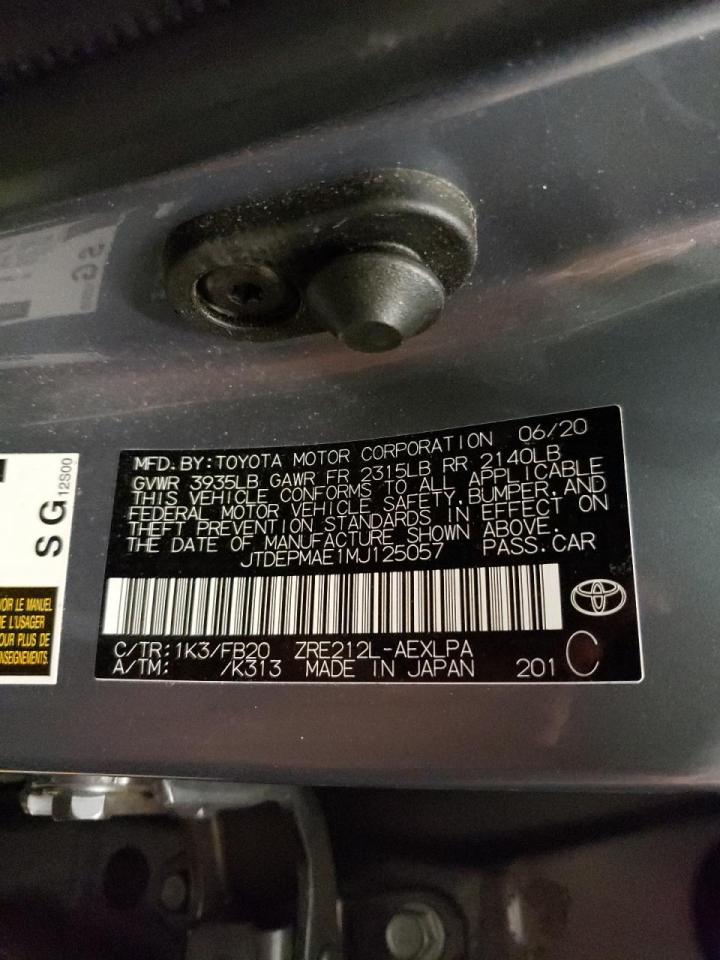 Photo 10 from auction – 2021 TOYOTA COROLLA LE with VIN JTDEPMAE1MJ125057