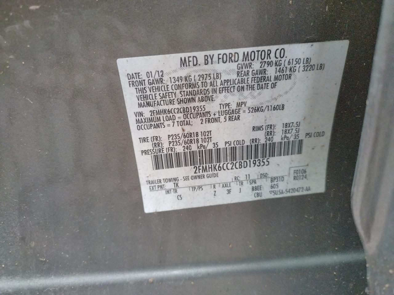 Photo 10 from auction – 2012 FORD FLEX SEL with VIN 2FMHK6CC2CBD19355