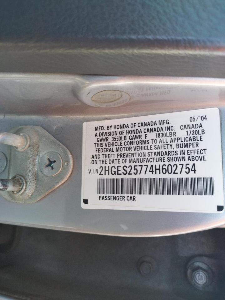 Photo 10 from auction – 2004 HONDA CIVIC EX with VIN 2HGES25774H602754