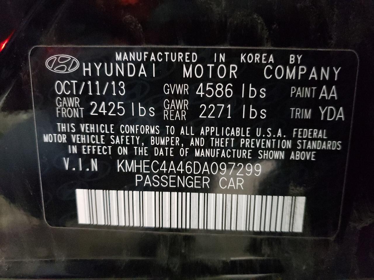 Photo 10 from auction – 2013 HYUNDAI SONATA HYB with VIN KMHEC4A46DA097299