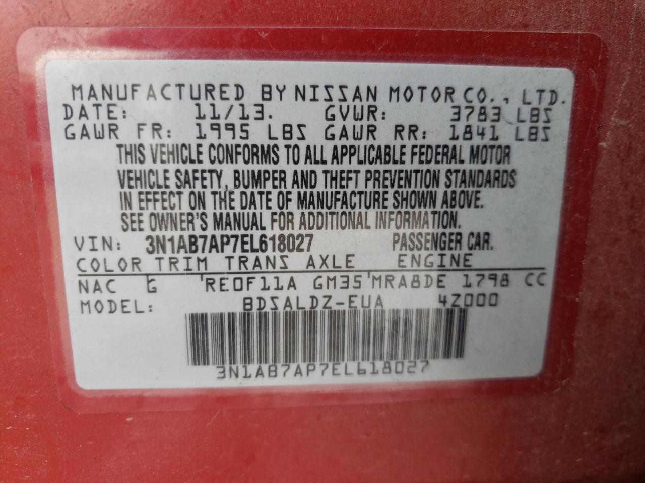 Photo 10 from auction – 2014 NISSAN SENTRA S with VIN 3N1AB7AP7EL618027