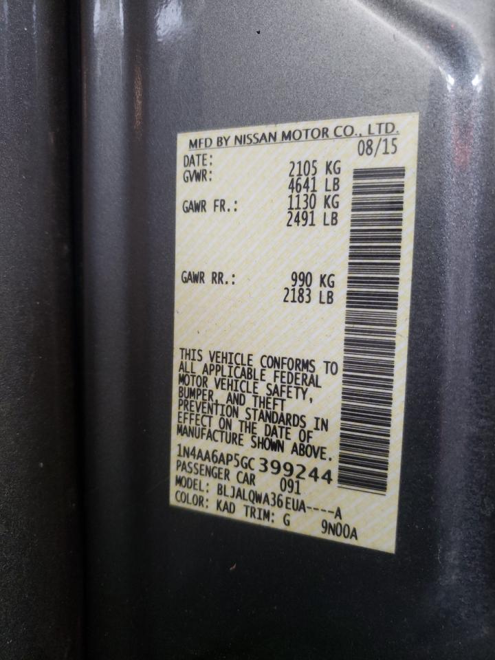 Photo 10 from auction – 2016 NISSAN MAXIMA 3.5 with VIN 1N4AA6AP5GC399244