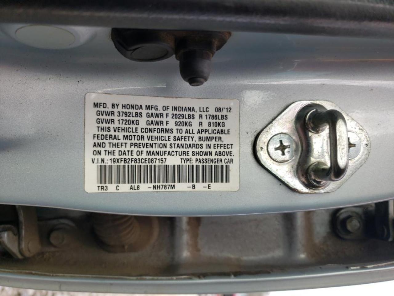 Photo 10 from auction – 2012 HONDA CIVIC EX with VIN 19XFB2F83CE087157