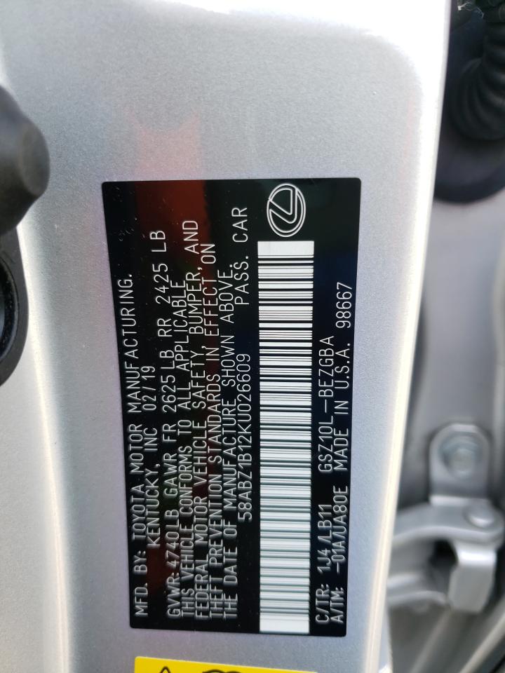 Photo 10 from auction – 2019 LEXUS ES 350 with VIN 58ABZ1B12KU026609