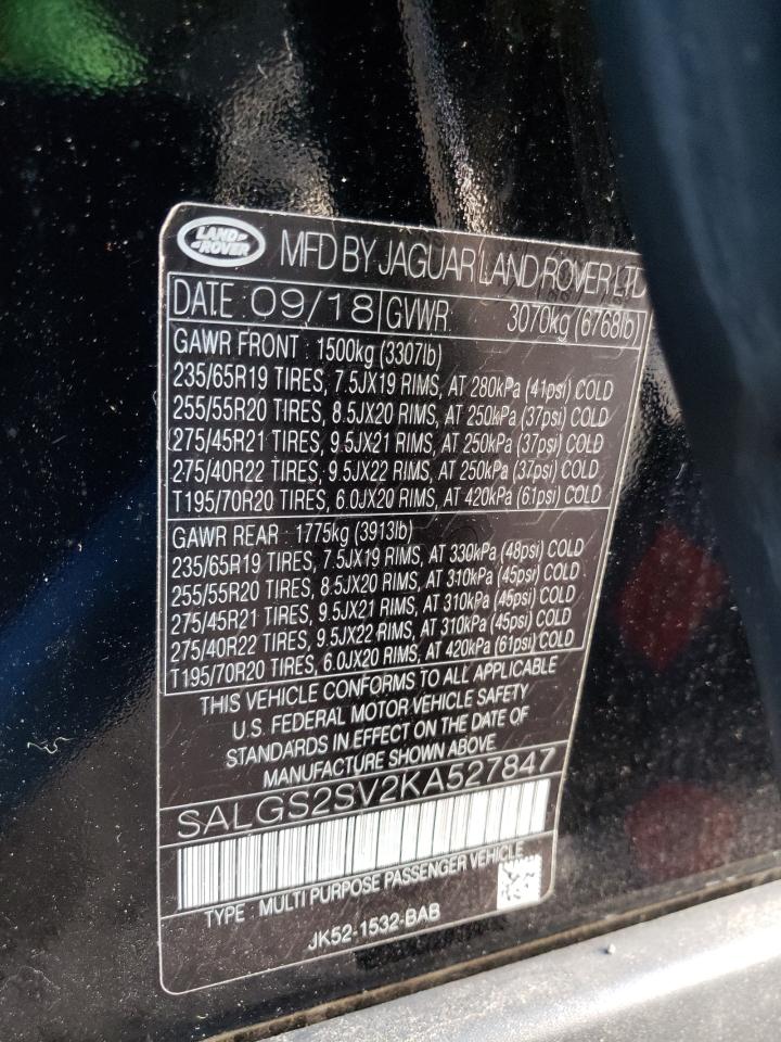 Foto 10 de la subasta – 2019 LAND ROVER RANGE ROVE con VIN SALGS2SV2KA527847