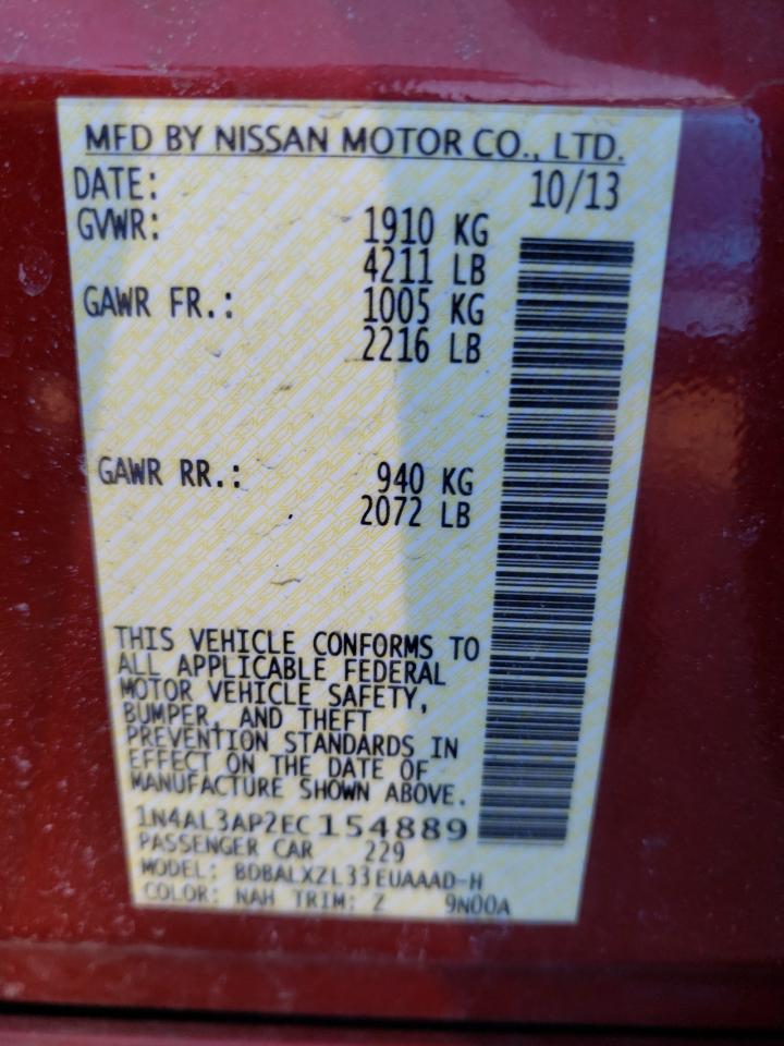 Photo 10 from auction – 2014 NISSAN ALTIMA 2.5 with VIN 1N4AL3AP2EC154889