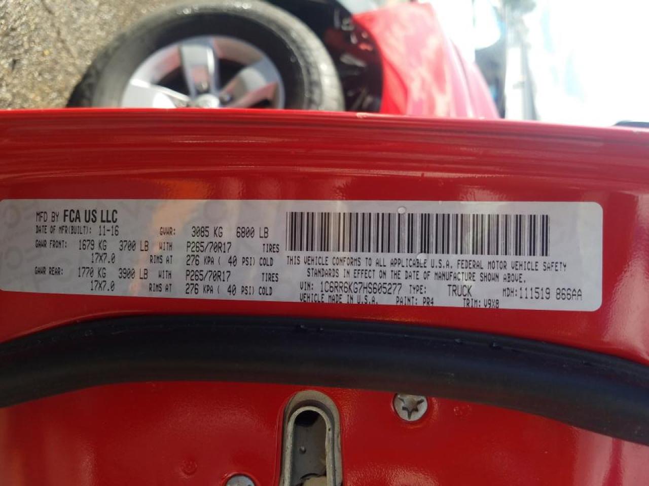 Photo 10 from auction – 2017 RAM 1500 ST with VIN 1C6RR6KG7HS605277