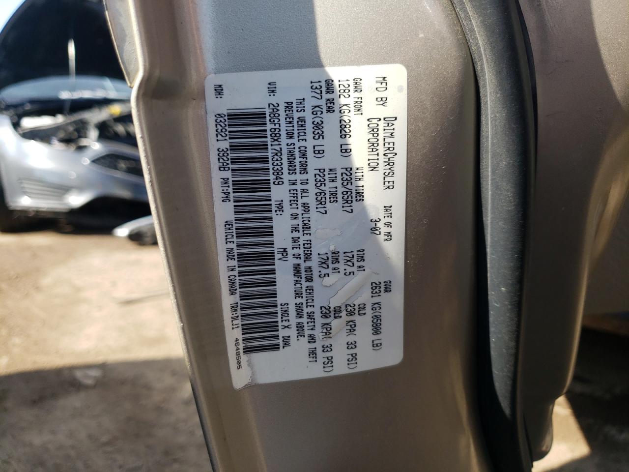 Photo 10 from auction – 2007 CHRYSLER PACIFICA T with VIN 2A8GF68X17R333849