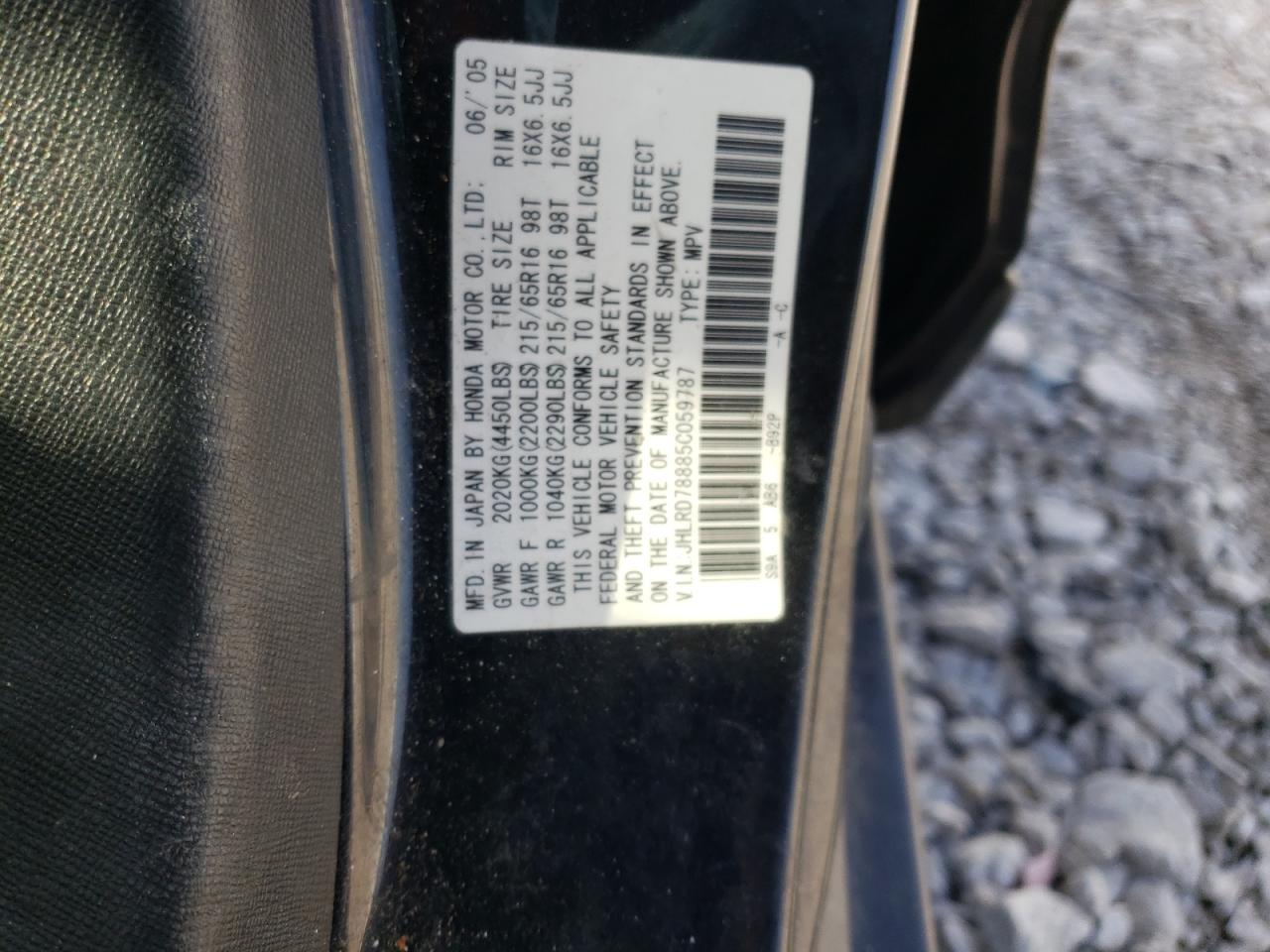 Photo 10 from auction – 2005 HONDA CR-V EX with VIN JHLRD78885C059787