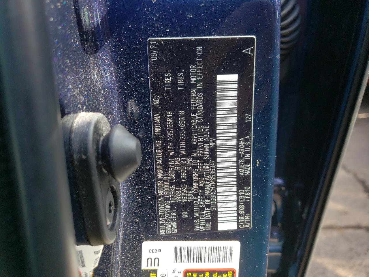 Photo 10 from auction – 2021 TOYOTA HIGHLANDER with VIN 5TDGBRCH7MS536347