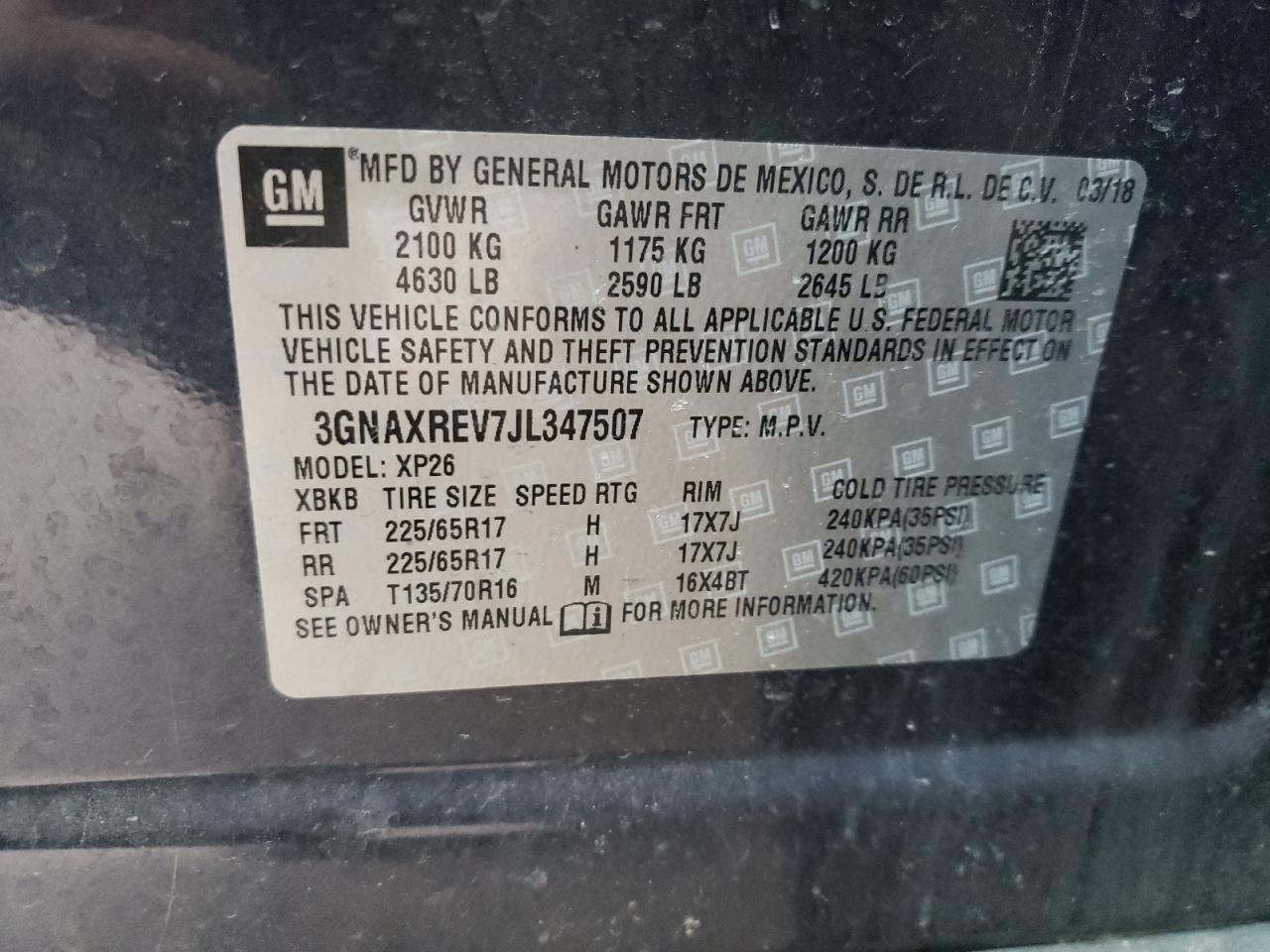 Photo 10 from auction – 2018 CHEVROLET EQUINOX LS with VIN 3GNAXREV7JL347507