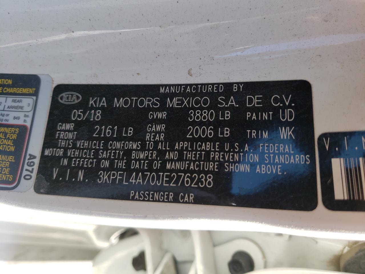 Photo 10 from auction – 2018 KIA FORTE LX with VIN 3KPFL4A70JE276238