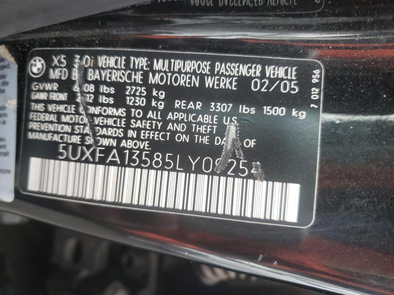 Photo 10 from auction – 2005 BMW X5 3.0I with VIN 5UXFA13585LY09254