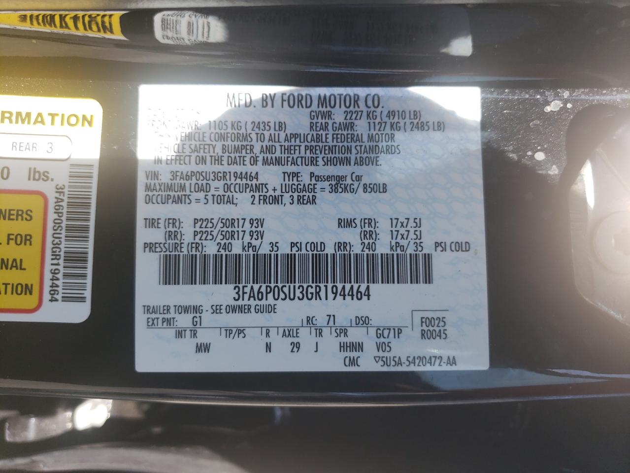 Photo 10 from auction – 2016 FORD FUSION TIT with VIN 3FA6P0SU3GR194464