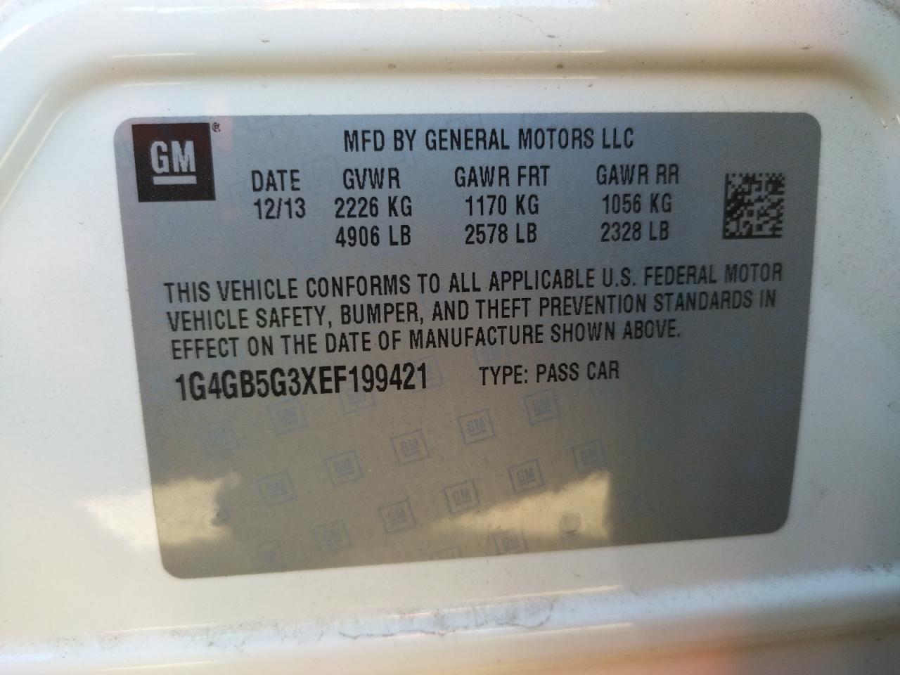 Photo 10 from auction – 2014 BUICK LACROSSE with VIN 1G4GB5G3XEF199421