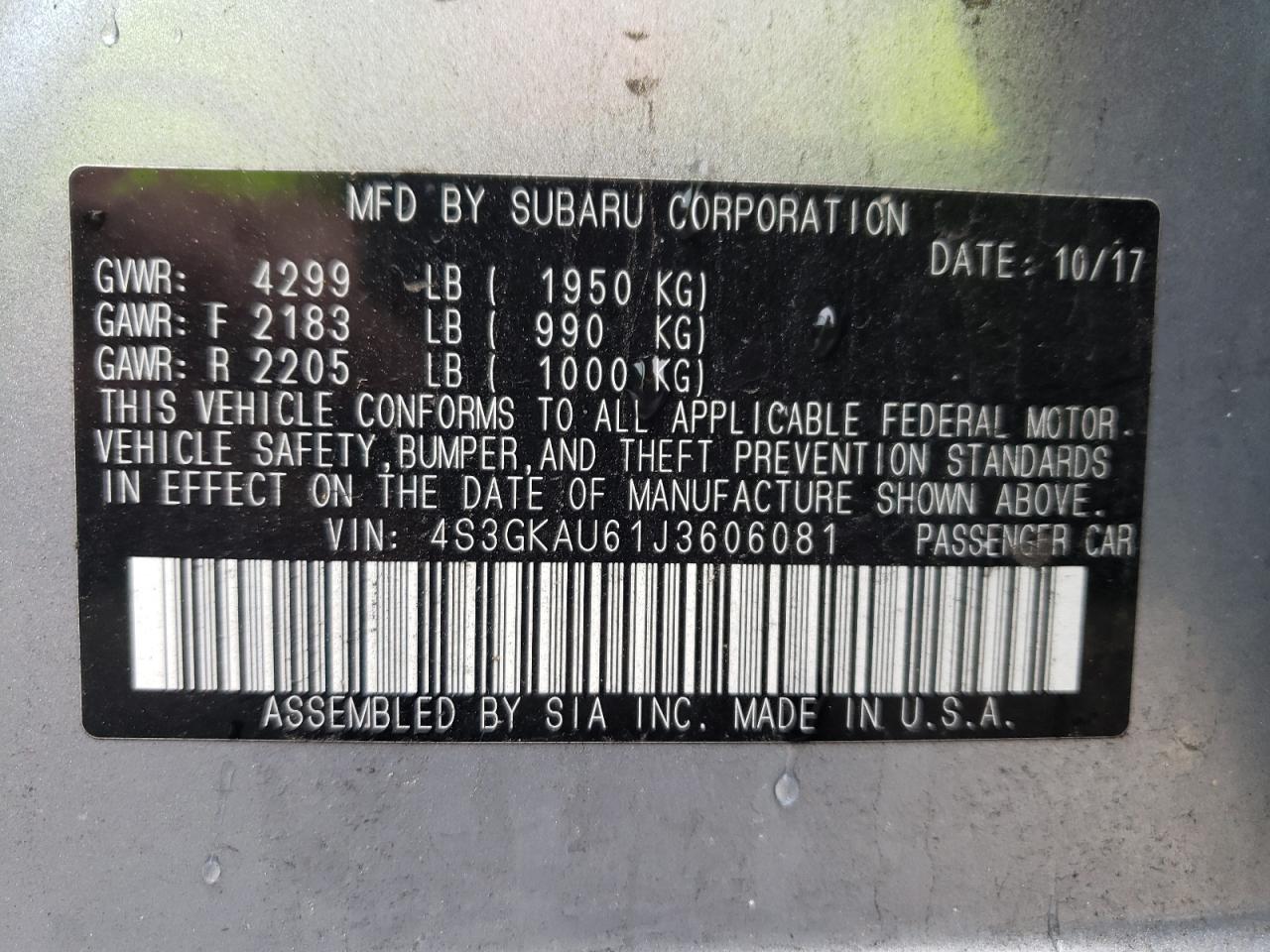 Photo 10 from auction – 2018 SUBARU IMPREZA LI with VIN 4S3GKAU61J3606081