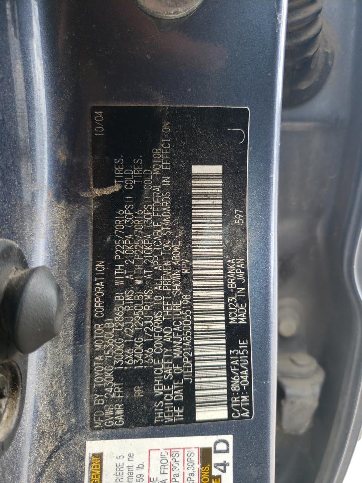 Photo 10 from auction – 2005 TOYOTA HIGHLANDER with VIN JTEDP21A850055198