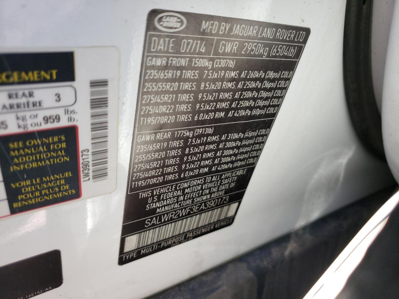 Photo 10 from auction – 2014 LAND ROVER RANGE ROVE with VIN SALWR2WF3EA390173