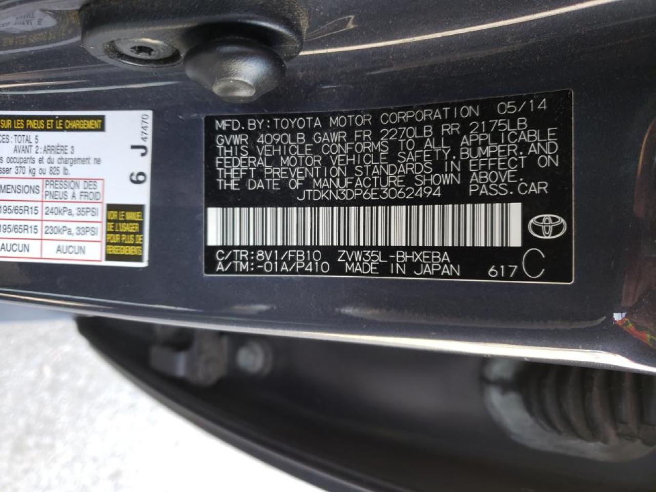 Photo 10 from auction – 2014 TOYOTA PRIUS PLUG with VIN JTDKN3DP6E3062494