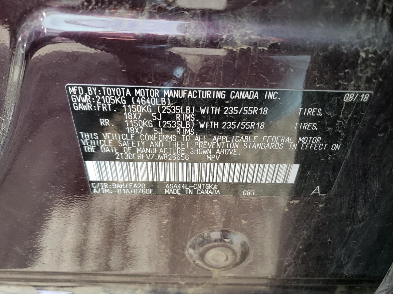 Photo 10 from auction – 2018 TOYOTA RAV4 LIMIT with VIN 2T3DFREV7JW826656